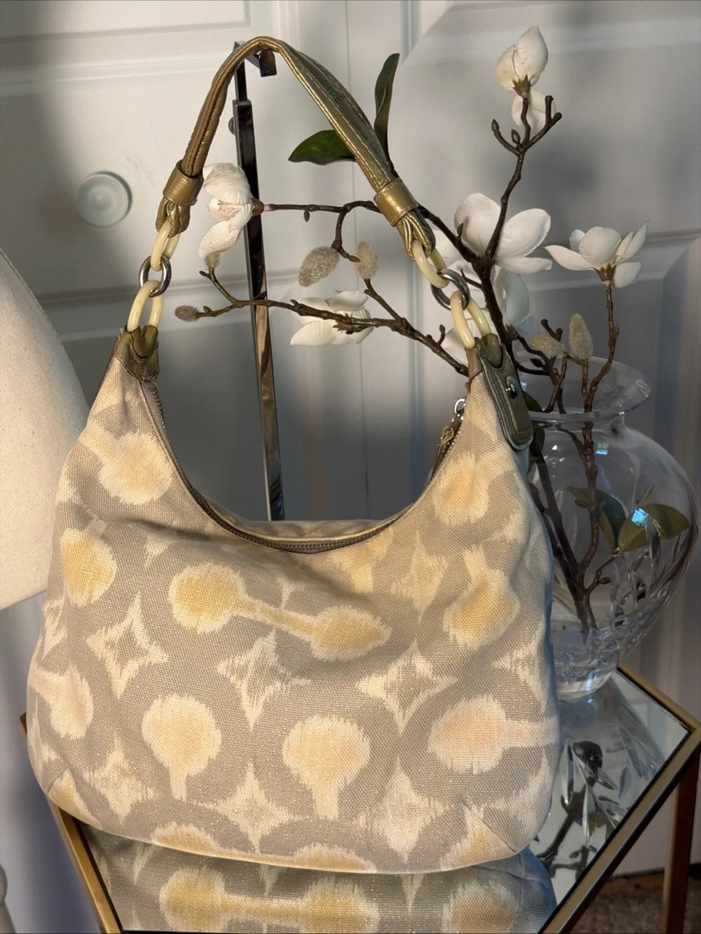 Coach Beige and Gold Patterned hobo Shoulder Bag